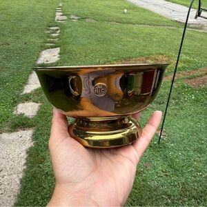 Vintage Baldwin Brass Raised Pedestal Bowl Planter Centerpiece H 3” D 6”